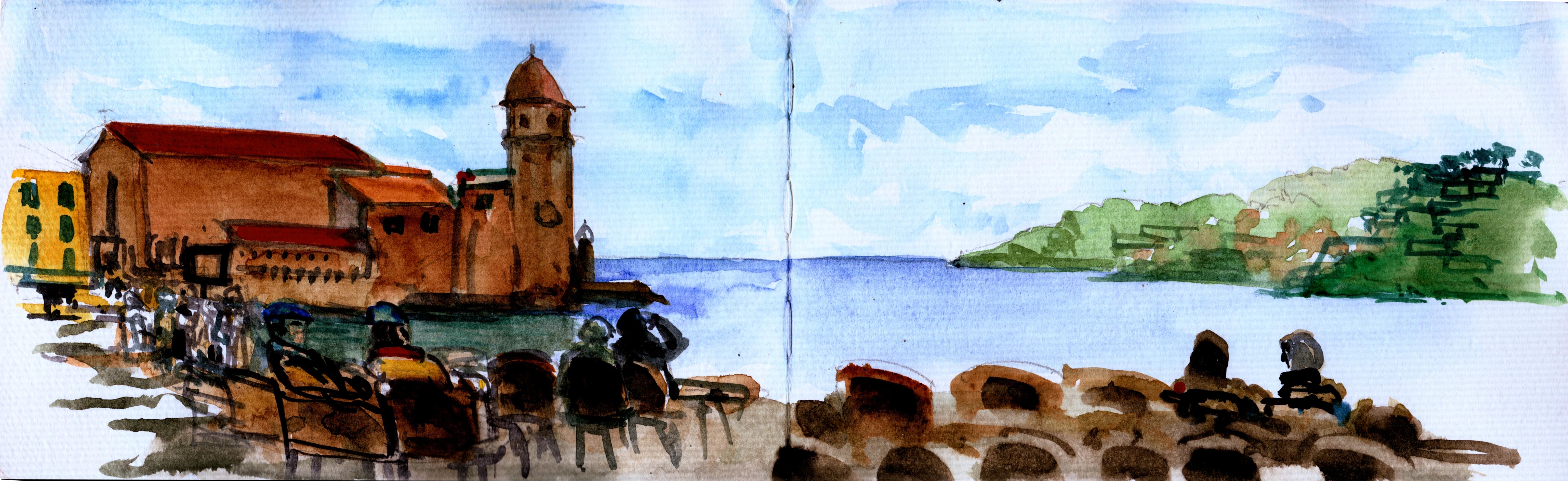 Watercolour on paper 
We visited this lovely place recently on our travels between Barcelona and Montpellier. I could not resist making a sketch in my little Moleskine travel book... 